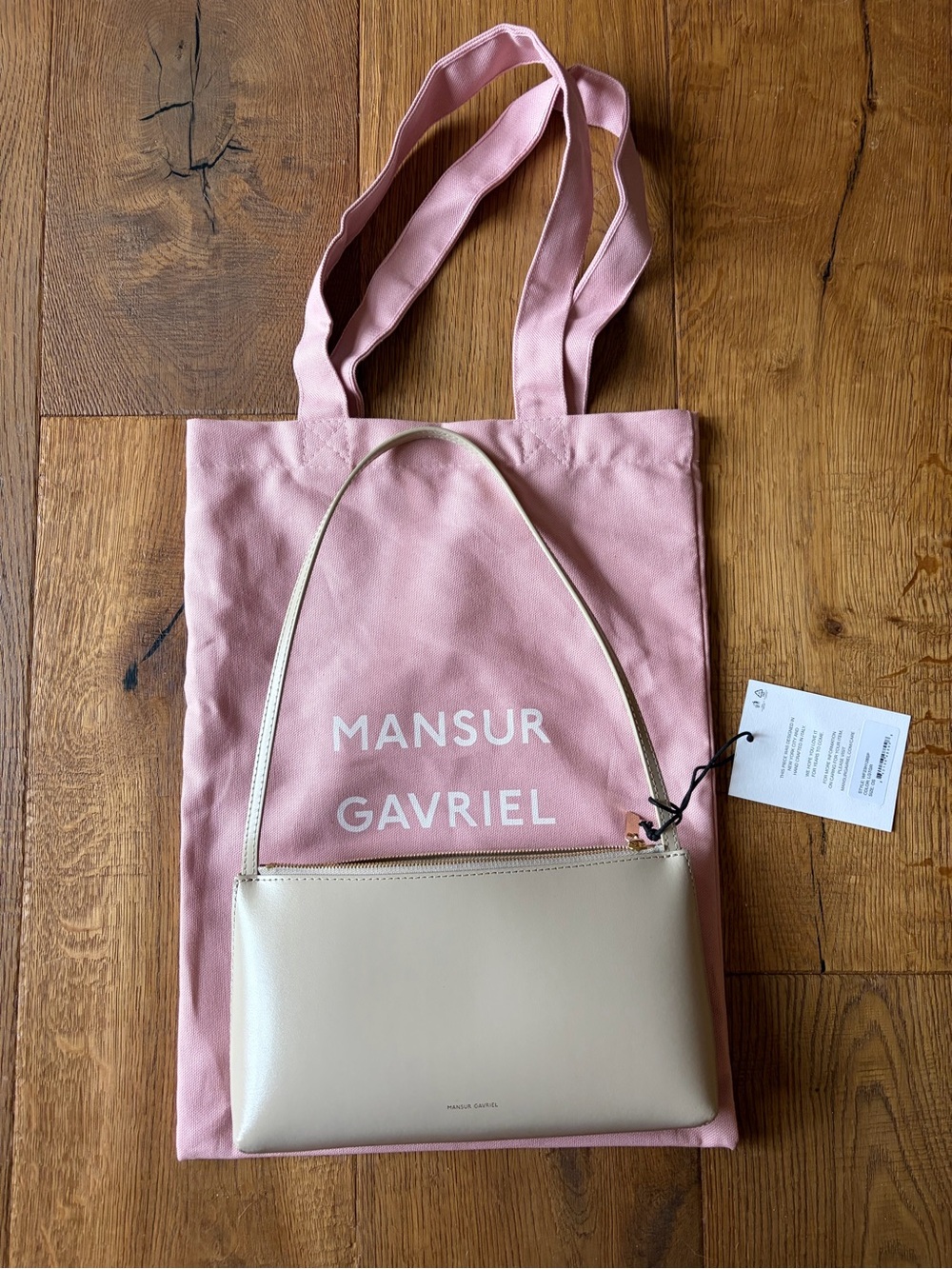 Mansur Gavriel Beige Leather Shoulder Bag with Pink Tote